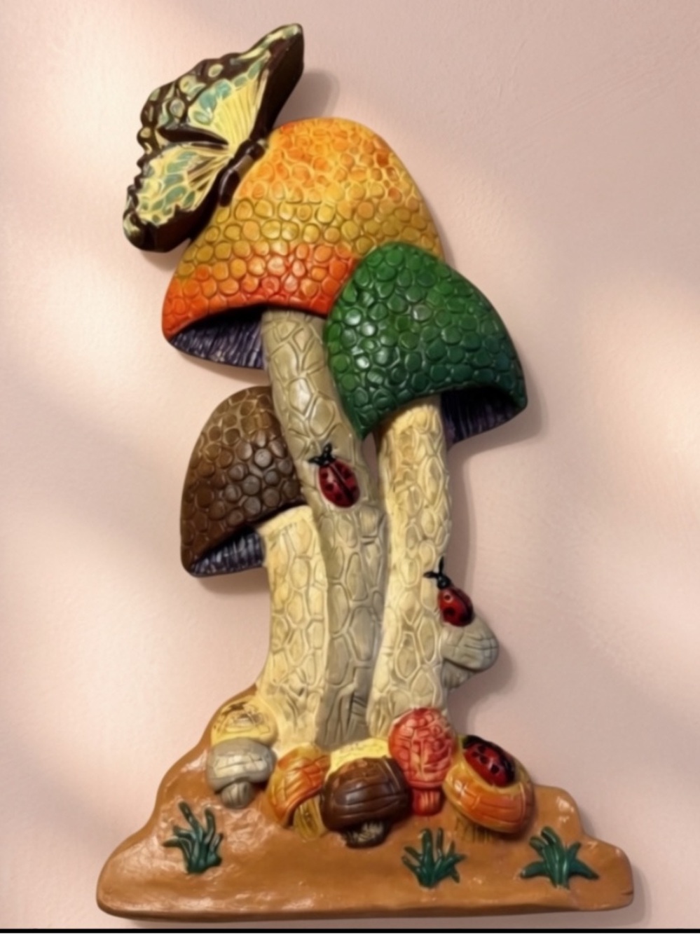 Mushroom Wall Decoration-Chalk-ware  1970s wall art - Mushrooms Vintage - Picture 11 of 13